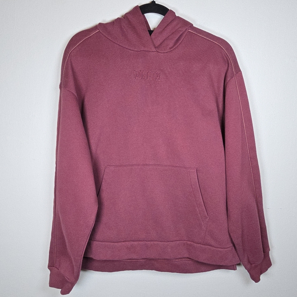Puma Women's Hoodie Pocket Sweatshirt Large Burgundy Red Maroon Plum Athleisure